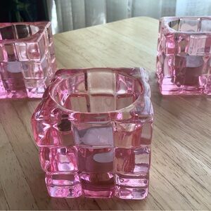 5 th avenue Pink Glass Candle Holders set of 3..comes with new tea lights